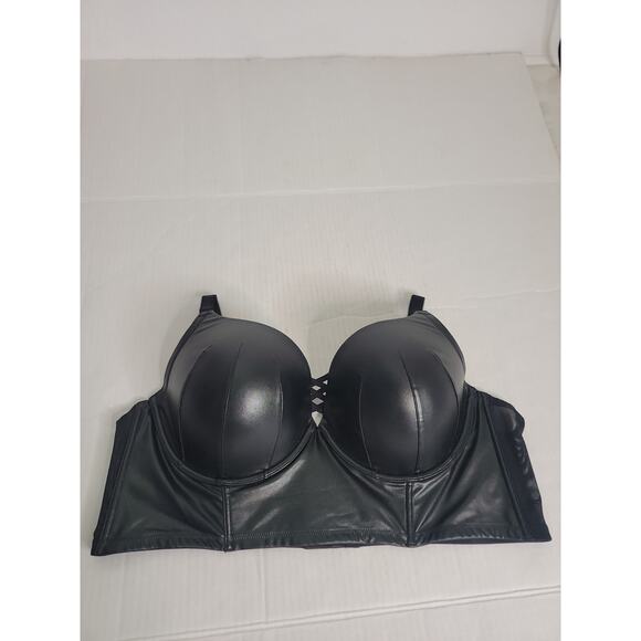 Torrid XO Plunge Push Up Longline Straight Back Bra 46D Pleather Black NEW - Picture 2 of 8